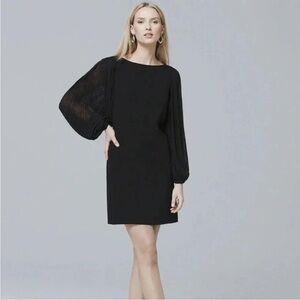White House BM Black Shift Dress with Pleated Sleeves